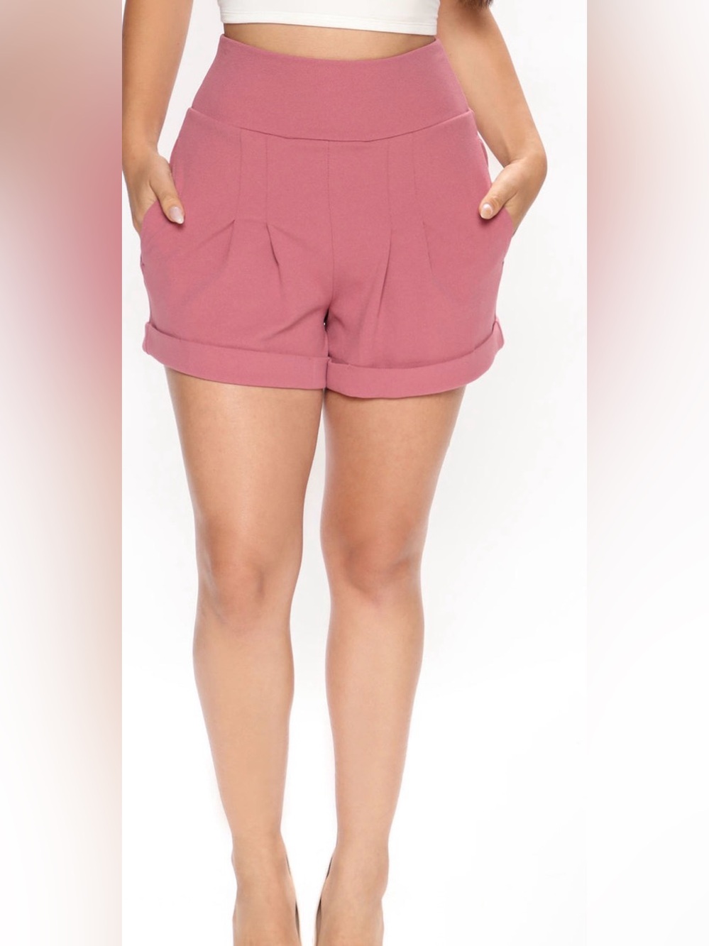 Fashion Nova High-Waist Rolled Hem Shorts in Dusty Rose